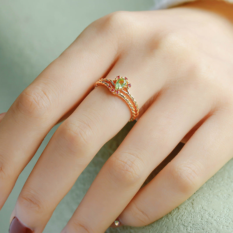 Gold Plated Natural Peridot Ring